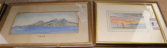 19C English School, watercolour, Aden and 5 other foreign topographical studies (6)